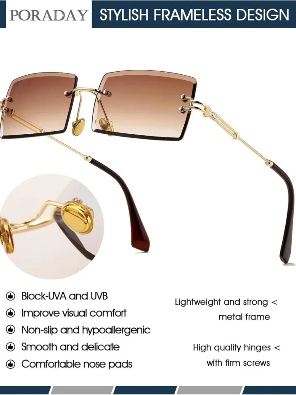 HD UV400 Rimless Rectangle Sunglasses - Stylish Protection for Fashion Lovers